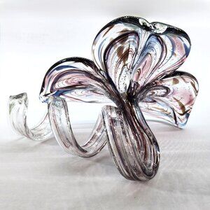 Hand blown Glass Flower Sculpture w/Spiral Stem